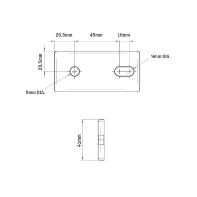 41-115-1SS MODULAR SOLUTIONS TIE PLATE 45MM X 90MM<BR>CREATE RIGHT ANGLE, S.S. HARDWARE, 1 THRU, 1 SLOTTED HOLE